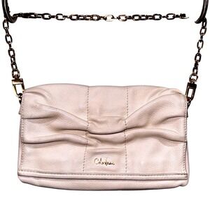 Cole Haan Leather Shoulder Bag Clutch Ivory Gold Chain‎ Evening Party Purse